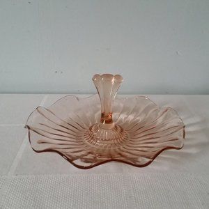 Vintage Anchor Hocking Pink Depression Glass Candy/Nut Dish W/ Center Handle 7"